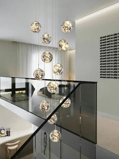Modern minimalist gold glass chandelier staircase light