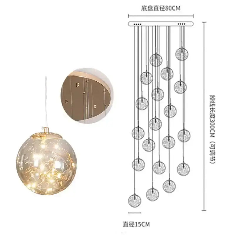 Modern minimalist gold glass chandelier staircase light