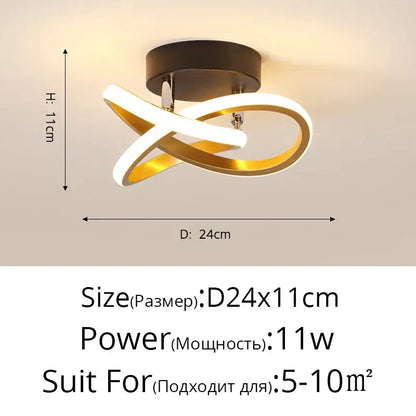 Modern minimalist gold led ceiling light living room curved arms