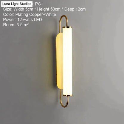 Modern minimalist gold led wall lamp bedroom cylindrical sconce