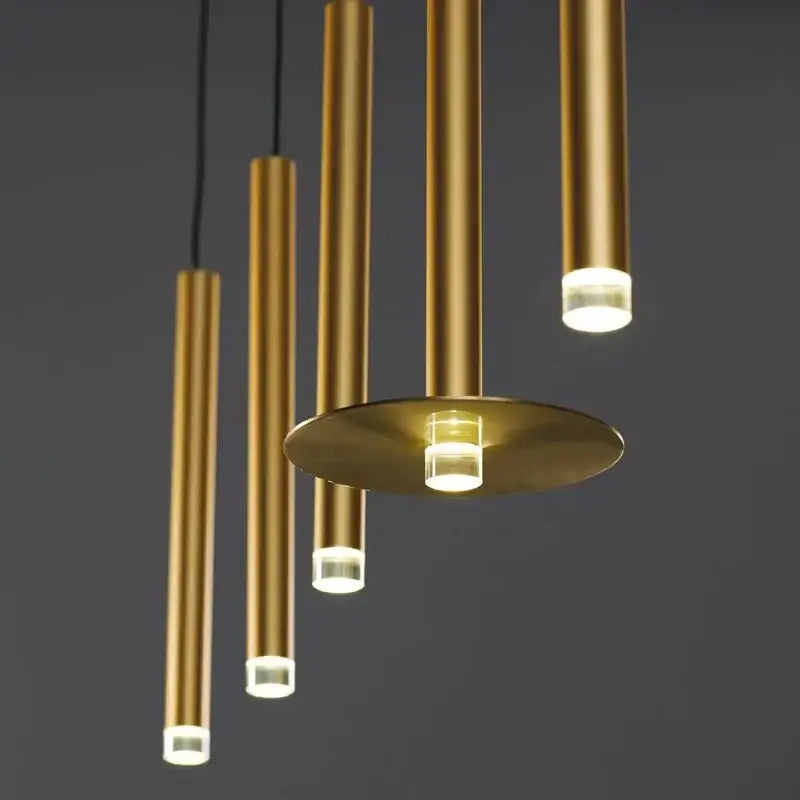 Modern minimalist gold tube led pendant lights for kitchen dining room