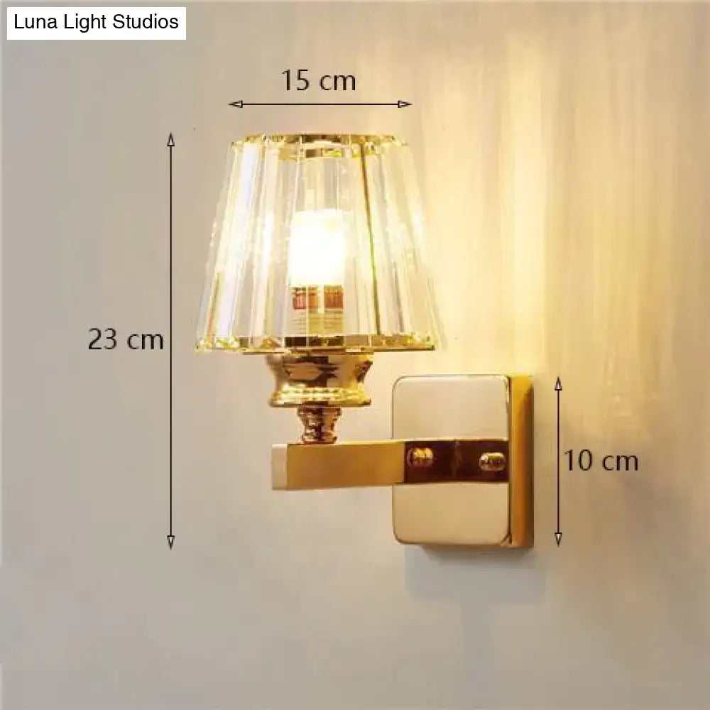 Modern minimalist gold wall lamp with crystal shade for bedroom