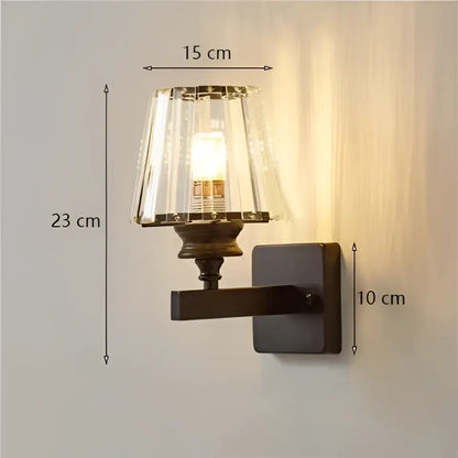 Modern minimalist gold wall lamp with crystal shade for bedroom