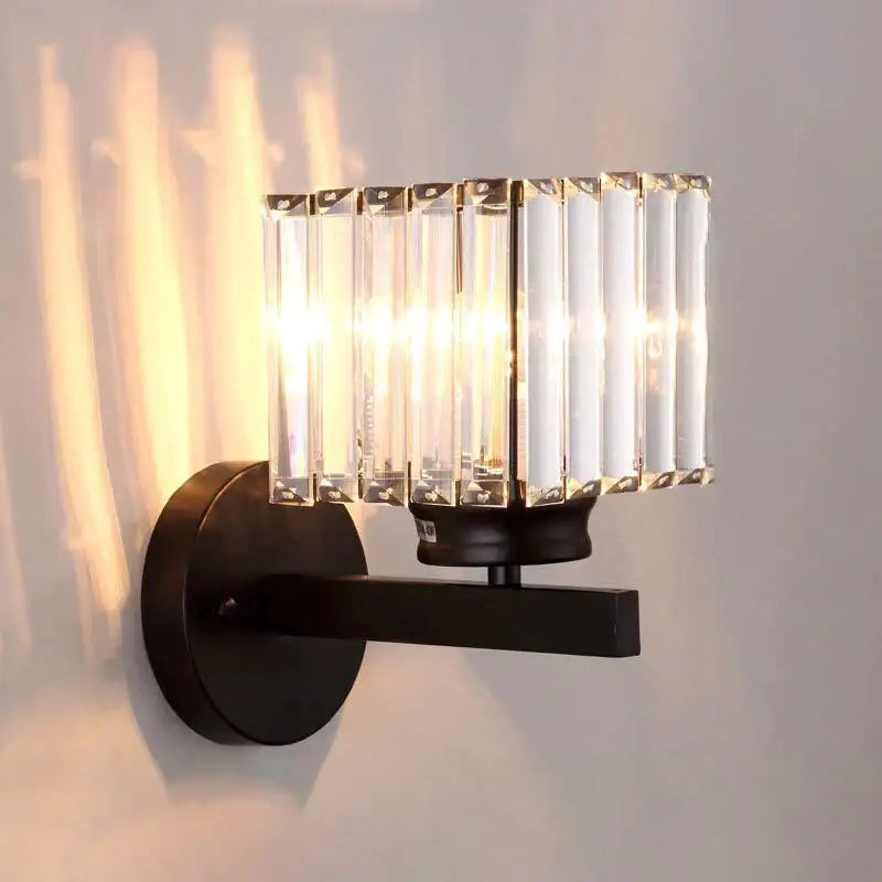Modern minimalist gold wall lamp with crystal shade for bedroom