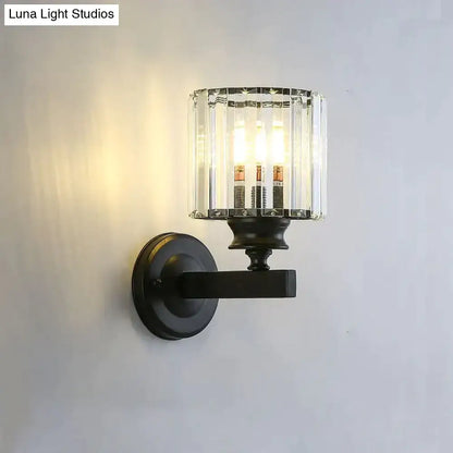 Modern minimalist gold wall lamp with crystal shade for bedroom
