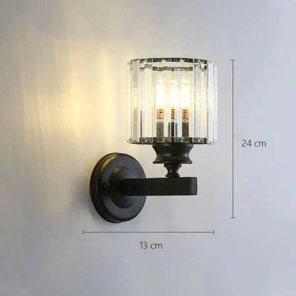 Modern minimalist gold wall lamp with crystal shade for bedroom
