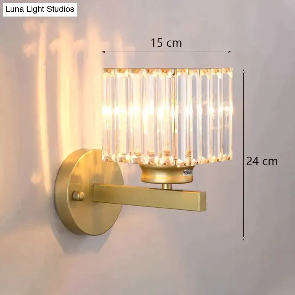 Modern minimalist gold wall lamp with crystal shade for bedroom