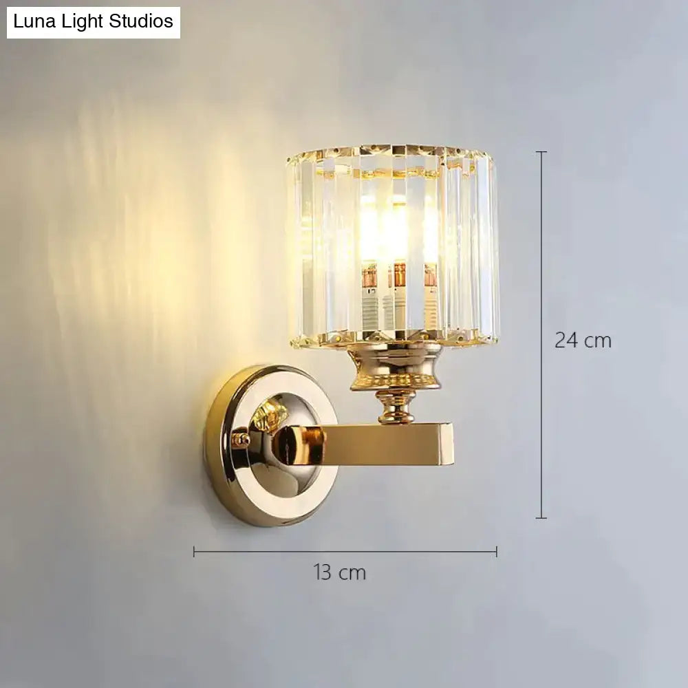 Modern minimalist gold wall lamp with crystal shade for bedroom