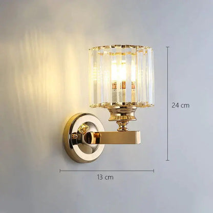 Modern minimalist gold wall lamp with crystal shade for bedroom
