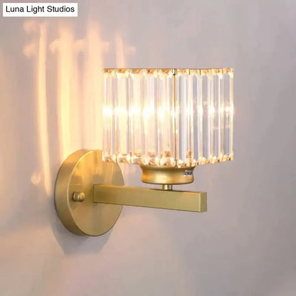 Modern minimalist gold wall lamp with crystal shade for bedroom