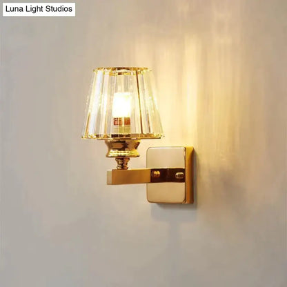 Modern minimalist gold wall lamp with crystal shade for bedroom
