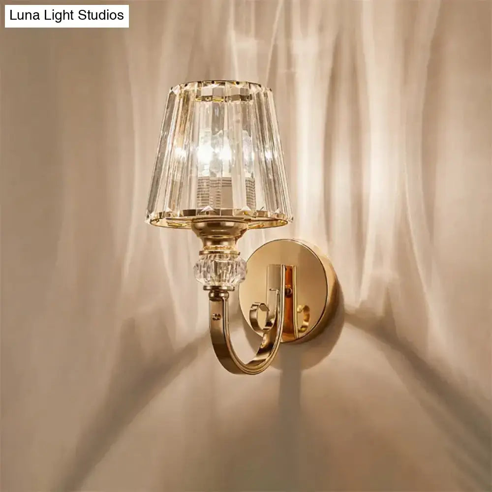 Modern minimalist gold wall lamp with crystal shade for bedroom