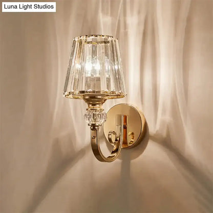 Modern minimalist gold wall lamp with crystal shade for bedroom