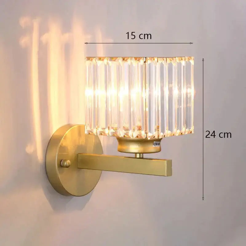 Modern minimalist gold wall lamp with crystal shade for bedroom