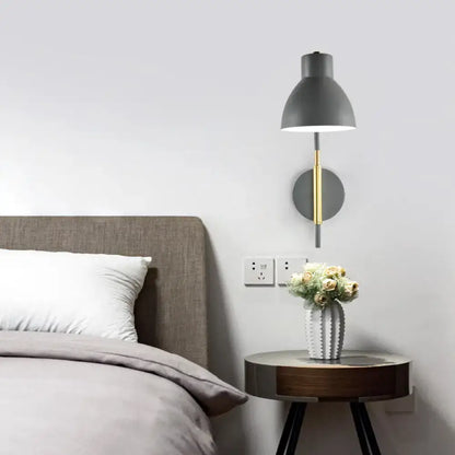 Modern minimalist gray e27 bulb wall sconce bedroom light with gold rod