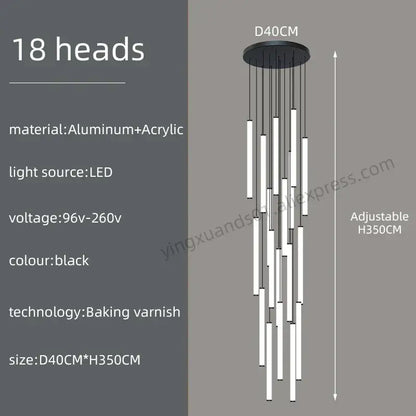 Modern minimalist loft black chandelier living room pendant light