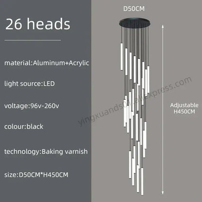 Modern minimalist loft black chandelier living room pendant light
