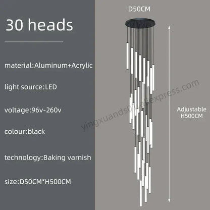 Modern minimalist loft black chandelier living room pendant light