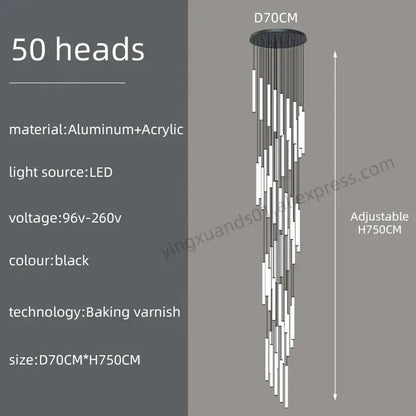 Modern minimalist loft black chandelier living room pendant light