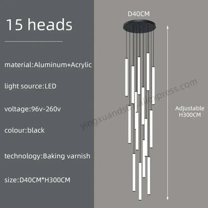 Modern minimalist loft black chandelier living room pendant light