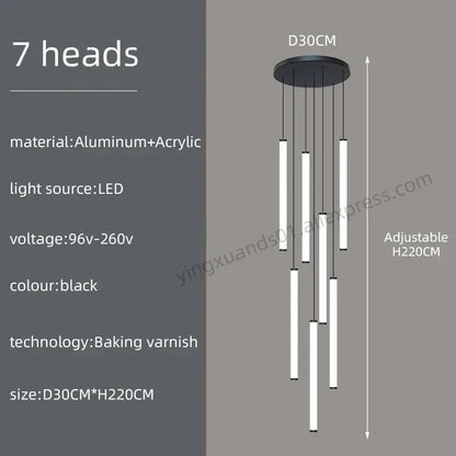 Modern minimalist loft black chandelier living room pendant light
