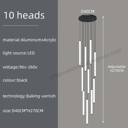 Modern minimalist loft black chandelier living room pendant light