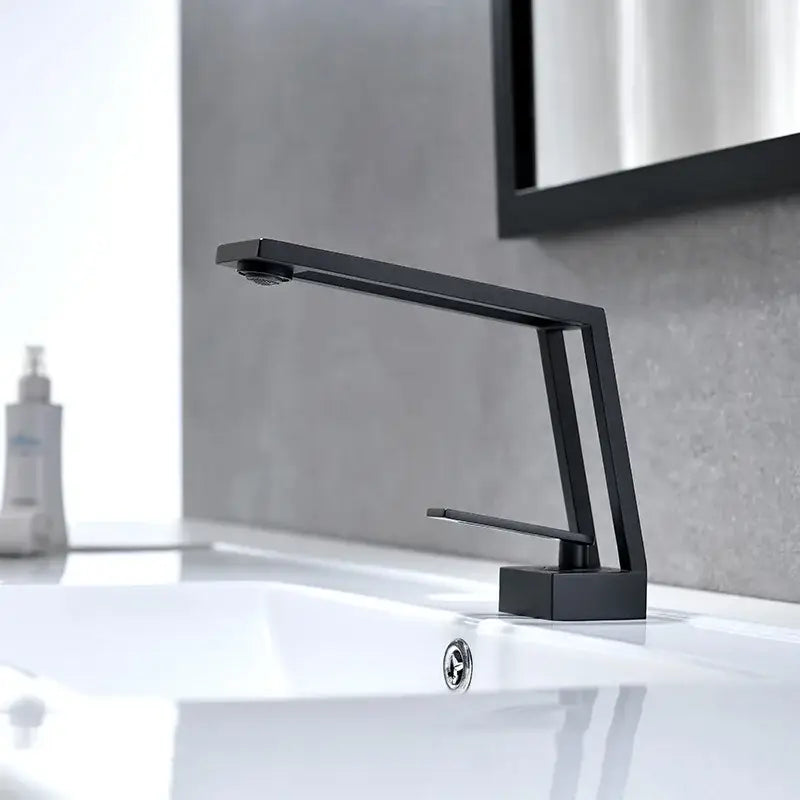 Modern minimalist matte black brass basin faucet bathroom mixer