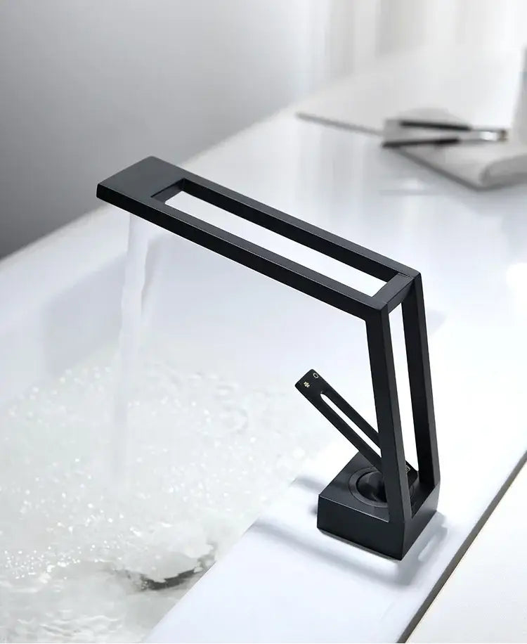 Modern minimalist matte black brass basin faucet bathroom mixer
