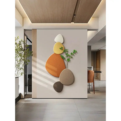 Modern minimalist textured stone green plant mural wall lamp living room