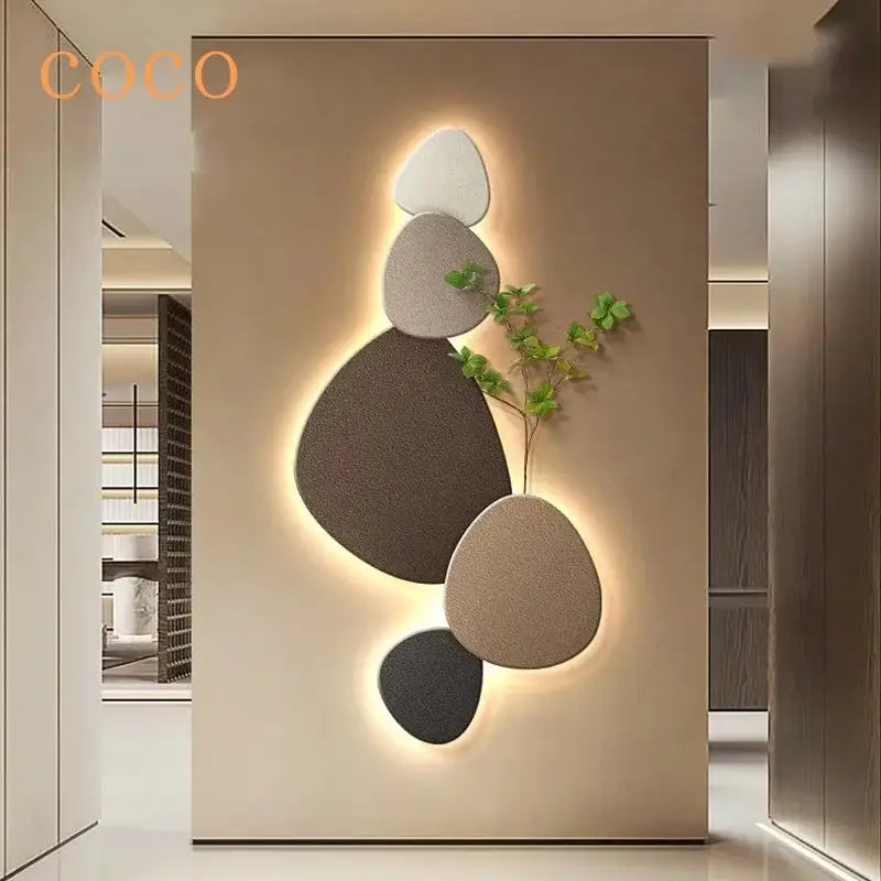 Modern minimalist textured stone green plant mural wall lamp living room
