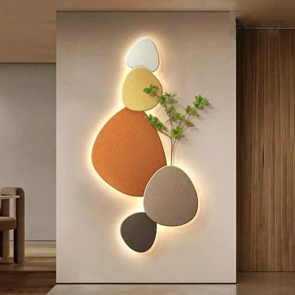 Modern minimalist textured stone green plant mural wall lamp living room