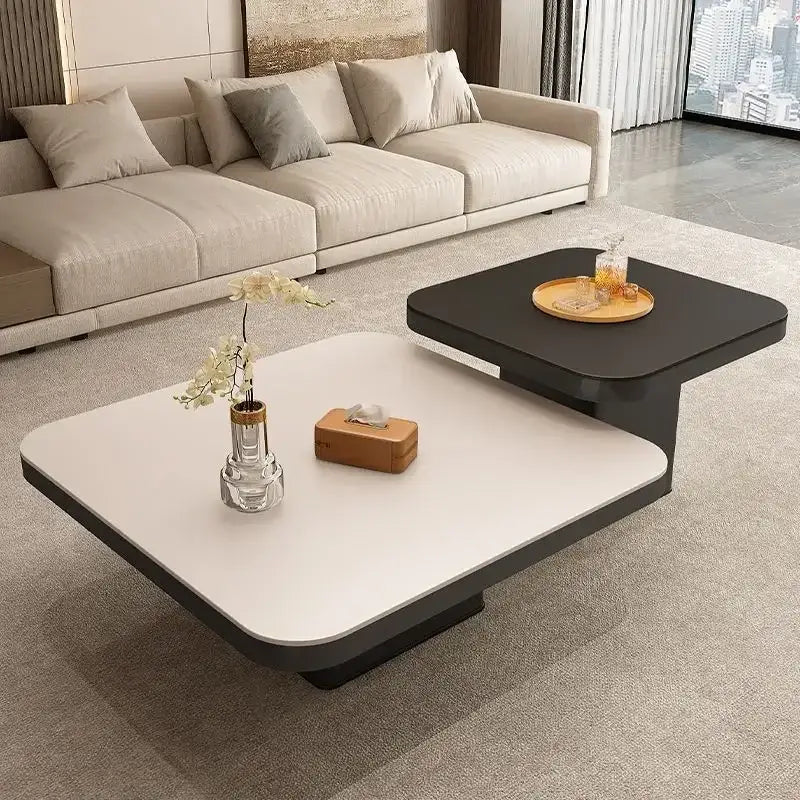 Modern minimalist white & black coffee table set living room