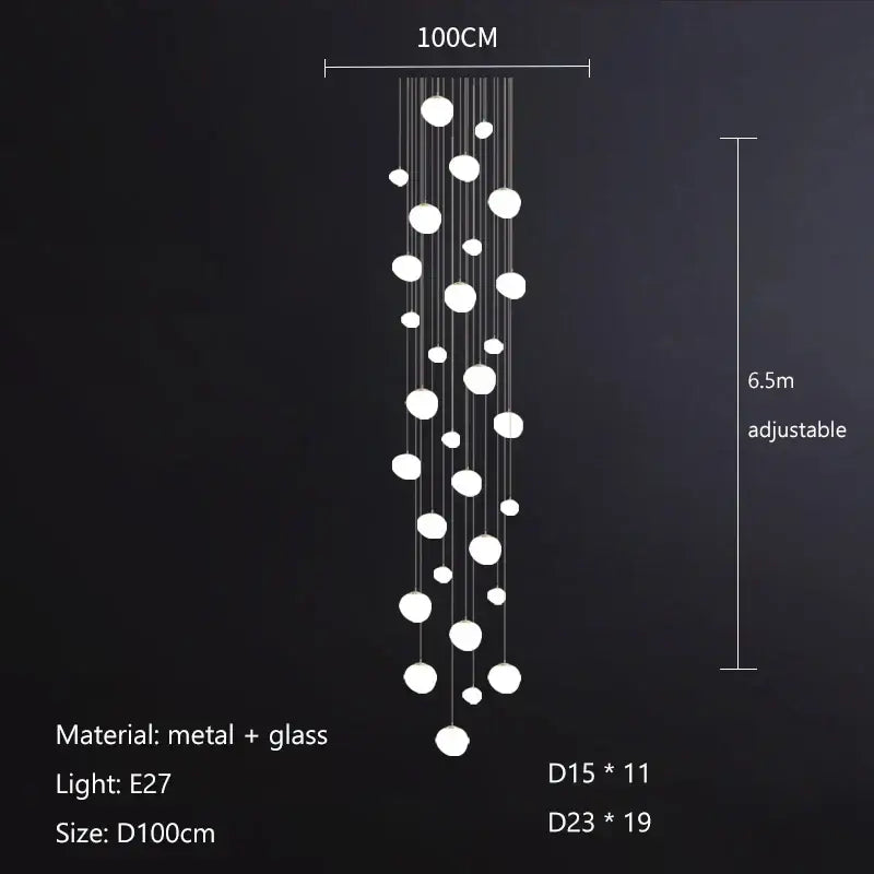 Modern minimalist white cobblestone glass led pendant light stairway