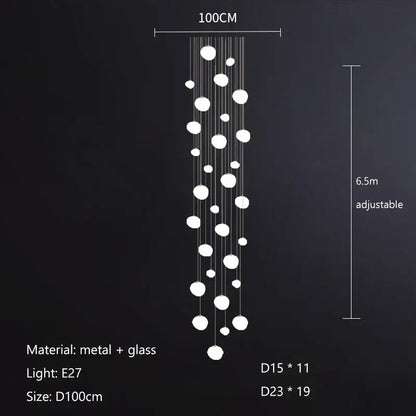 Modern minimalist white cobblestone glass led pendant light stairway