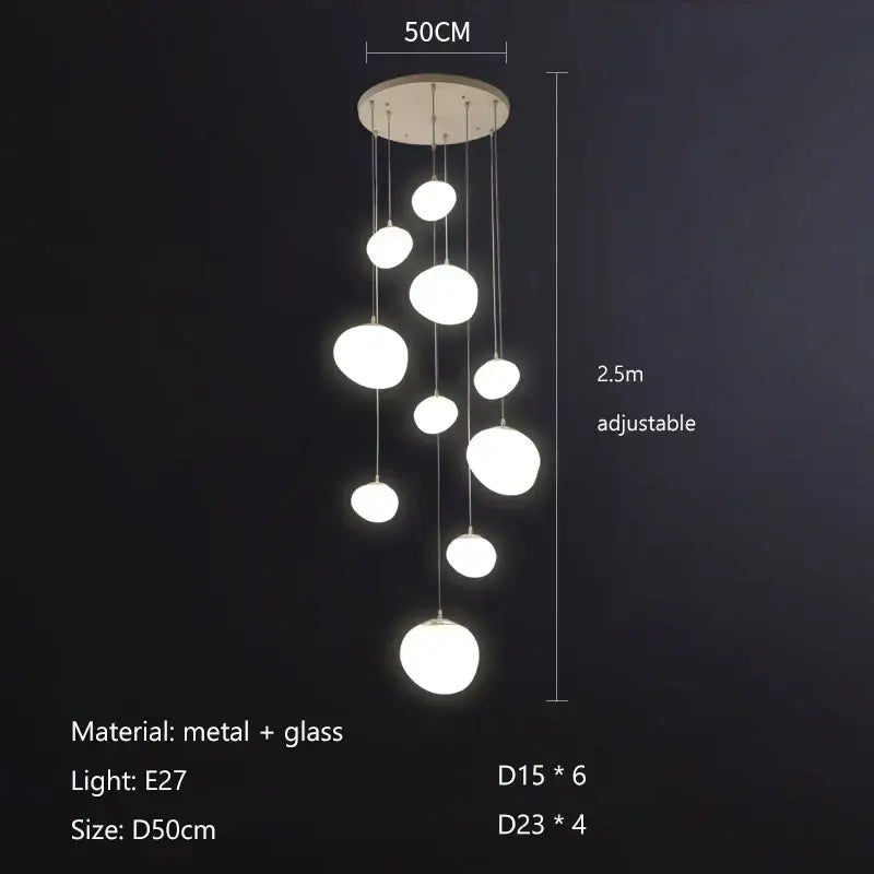 Modern minimalist white cobblestone glass led pendant light stairway