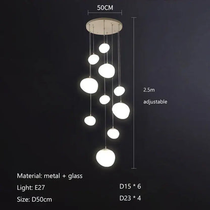 Modern minimalist white cobblestone glass led pendant light stairway