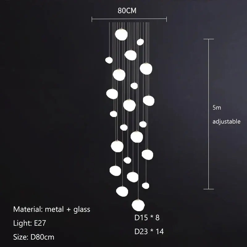 Modern minimalist white cobblestone glass led pendant light stairway