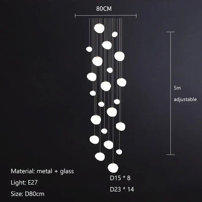 Modern minimalist white cobblestone glass led pendant light stairway