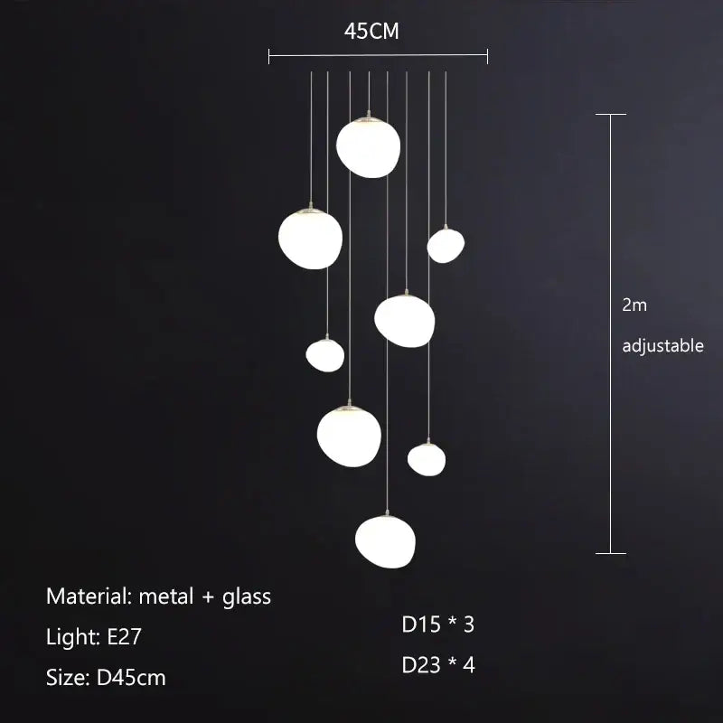 Modern minimalist white cobblestone glass led pendant light stairway