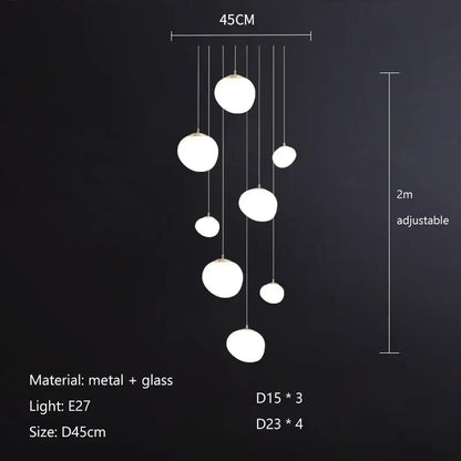 Modern minimalist white cobblestone glass led pendant light stairway