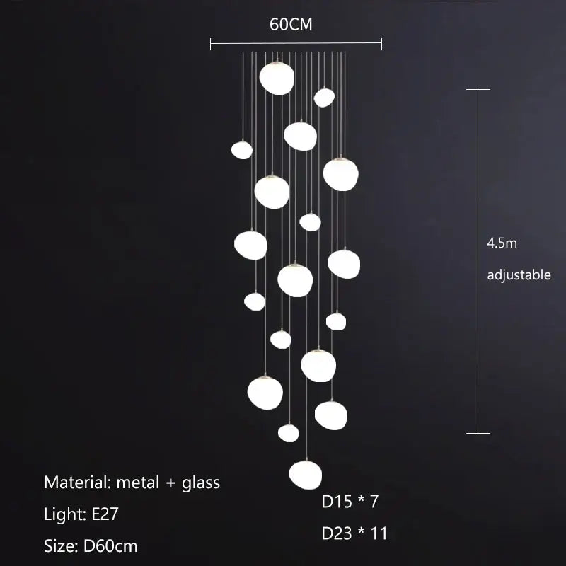 Modern minimalist white cobblestone glass led pendant light stairway