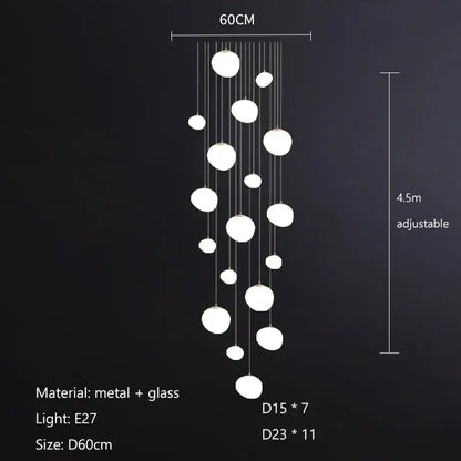 Modern minimalist white cobblestone glass led pendant light stairway