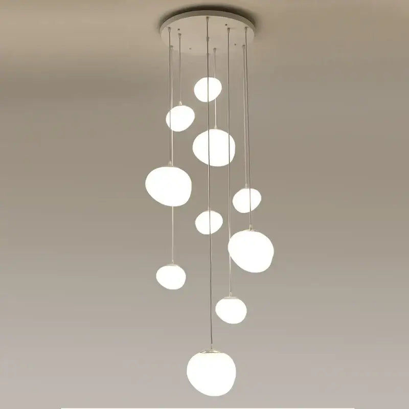 Modern minimalist white cobblestone glass led pendant light stairway