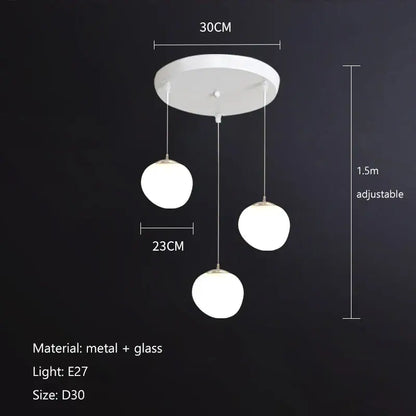 Modern minimalist white cobblestone glass led pendant light stairway