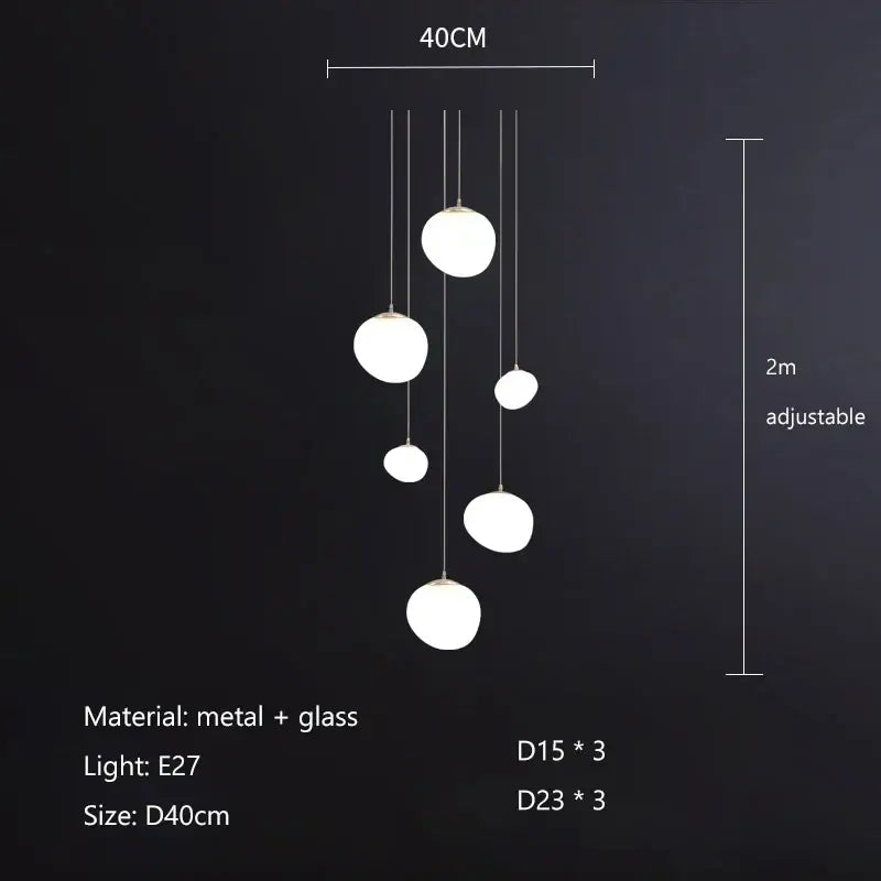 Modern minimalist white cobblestone glass led pendant light stairway