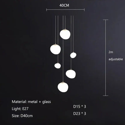 Modern minimalist white cobblestone glass led pendant light stairway