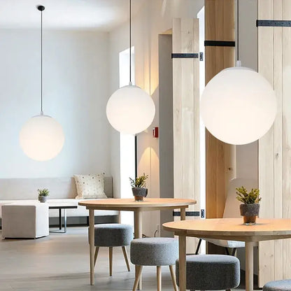 Modern minimalist white frosted acrylic ball pendant light dining room