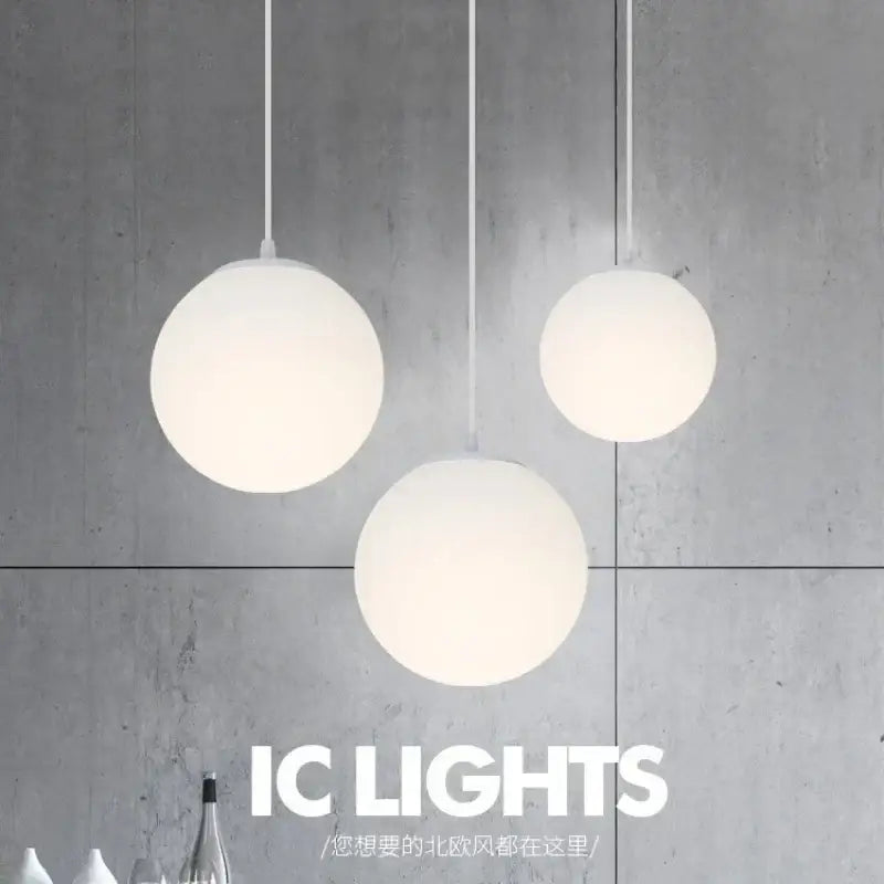 Modern minimalist white frosted acrylic ball pendant light dining room