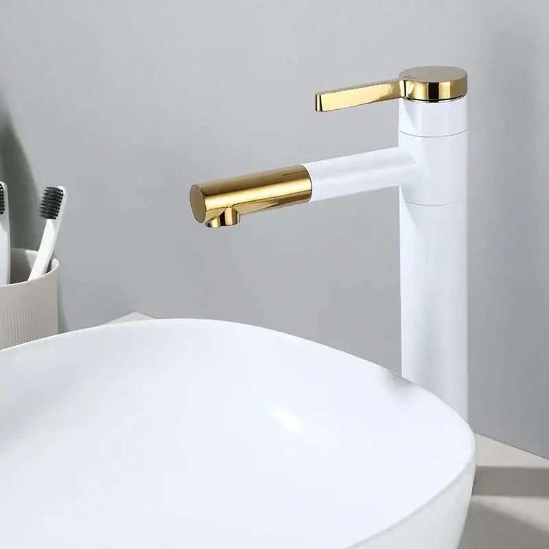Modern minimalist white & gold black brass bathroom sink faucet