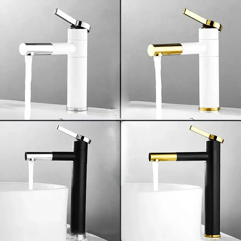 Modern minimalist white & gold black brass bathroom sink faucet